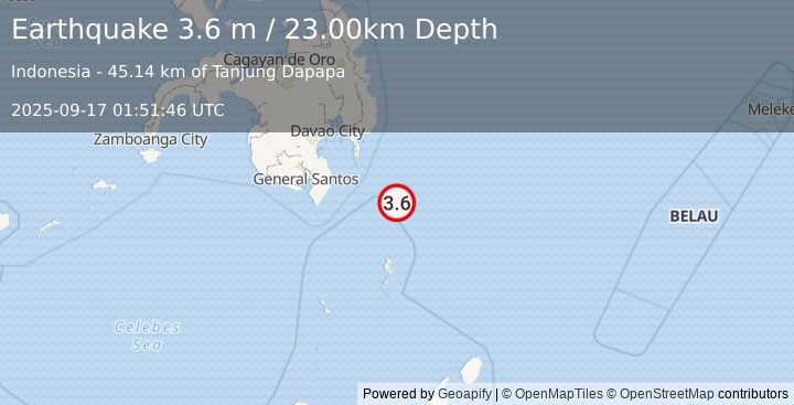 Earthquake MINDANAO, PHILIPPINES (3.6 m) (2025-09-17 01:51:46 UTC)