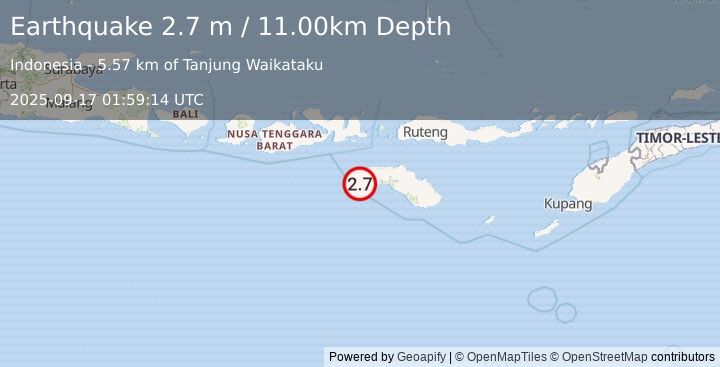 Earthquake SUMBA REGION, INDONESIA (2.7 m) (2025-09-17 01:59:14 UTC)