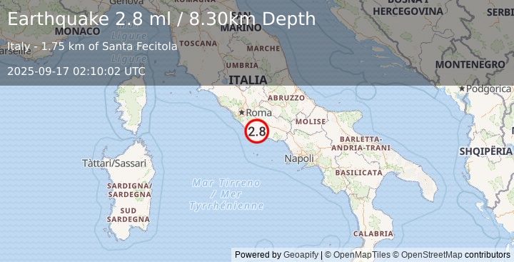 Earthquake SOUTHERN ITALY (2.8 ml) (2025-09-17 02:10:02 UTC)