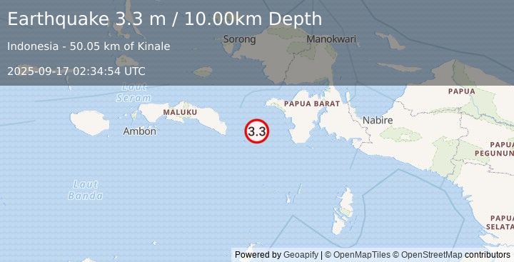Earthquake CERAM SEA, INDONESIA (3.3 m) (2025-09-17 02:34:54 UTC)