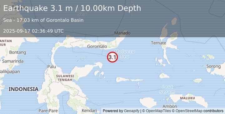 Earthquake MOLUCCA SEA (3.1 m) (2025-09-17 02:36:49 UTC)