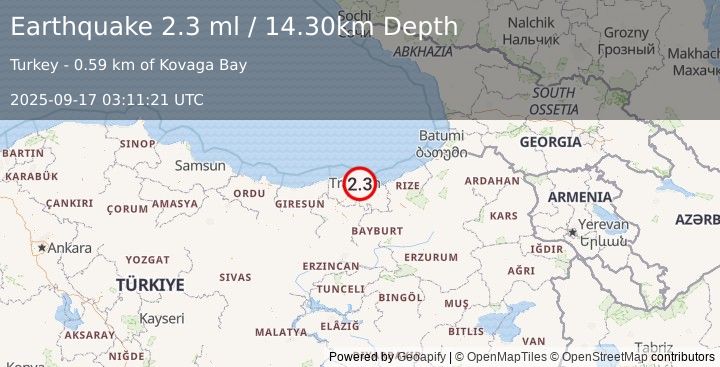 Earthquake EASTERN TURKEY (2.3 ml) (2025-09-17 03:11:21 UTC)