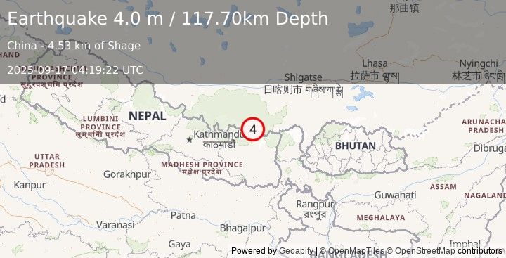 Earthquake WESTERN XIZANG (4.0 m) (2025-09-17 04:19:22 UTC)