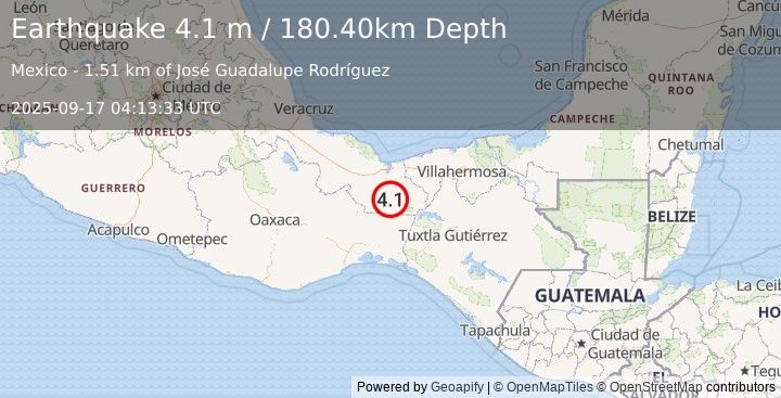 Earthquake VERACRUZ, MEXICO (4.1 m) (2025-09-17 04:13:33 UTC)