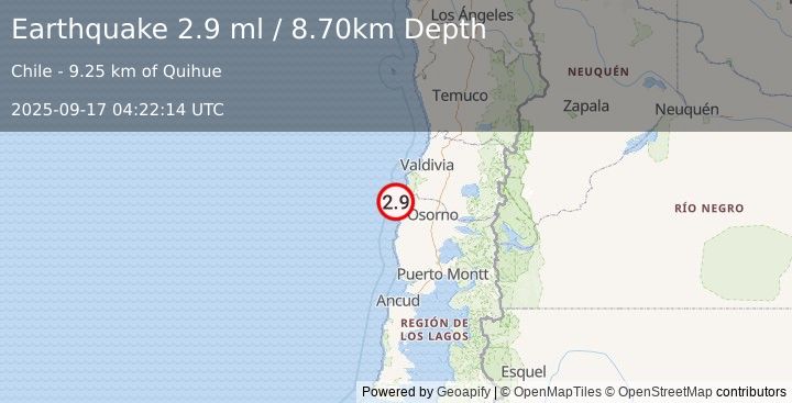 Earthquake OFFSHORE LOS LAGOS, CHILE (2.9 ml) (2025-09-17 04:22:14 UTC)