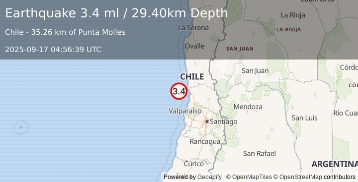 Earthquake OFFSHORE VALPARAISO, CHILE (3.4 ml) (2025-09-17 04:56:39 UTC)