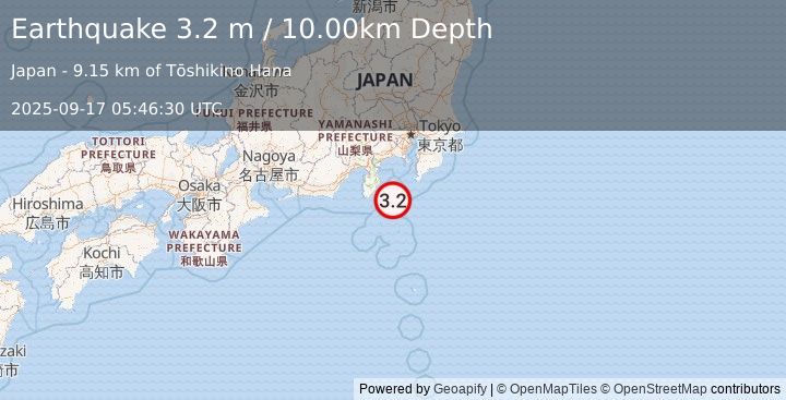 Earthquake NEAR S. COAST OF HONSHU, JAPAN (3.2 m) (2025-09-17 05:46:30 UTC)