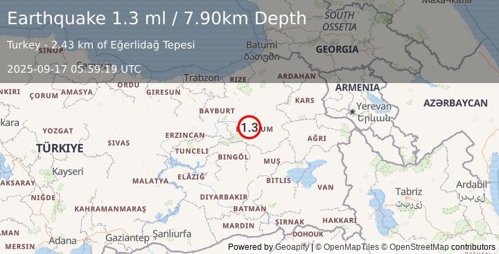 Earthquake EASTERN TURKEY (1.3 ml) (2025-09-17 05:59:19 UTC)
