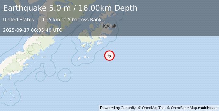 Earthquake KODIAK ISLAND REGION, ALASKA (4.7 mb) (2025-09-17 06:35:37 UTC)