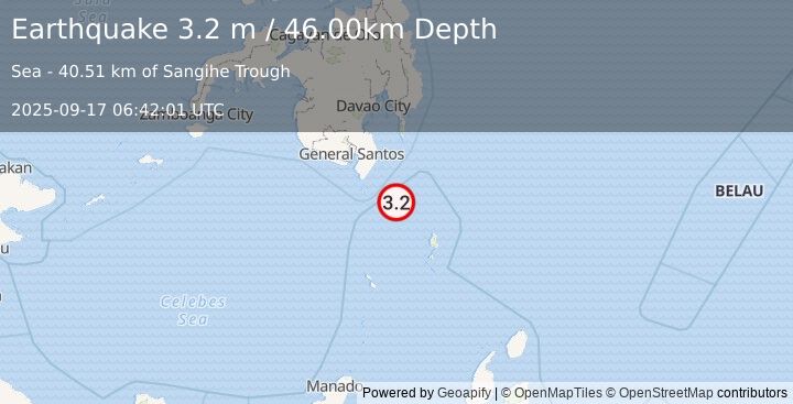 Earthquake MINDANAO, PHILIPPINES (3.2 m) (2025-09-17 06:42:01 UTC)