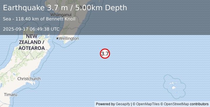 Earthquake OFF E. COAST OF S. ISLAND, N.Z. (3.7 m) (2025-09-17 06:49:38 UTC)