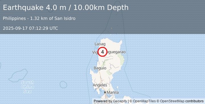Earthquake LUZON, PHILIPPINES (4.0 m) (2025-09-17 07:12:29 UTC)