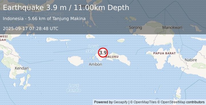 Earthquake CERAM SEA, INDONESIA (3.9 m) (2025-09-17 07:28:48 UTC)