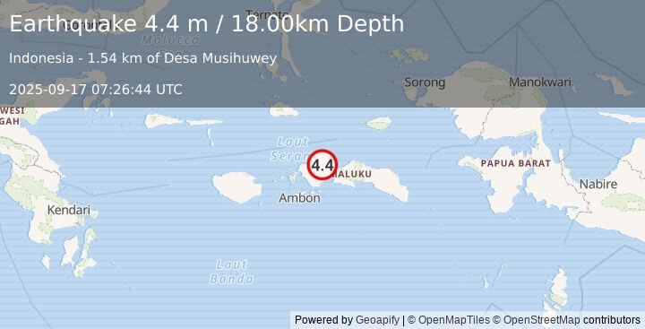 Earthquake CERAM SEA, INDONESIA (4.4 m) (2025-09-17 07:26:44 UTC)