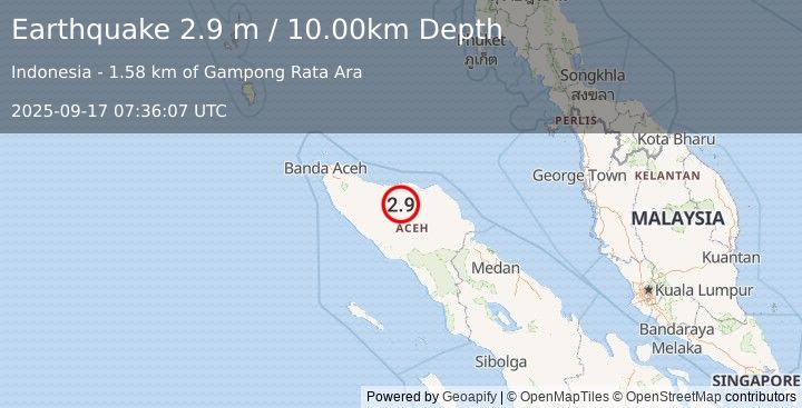 Earthquake NORTHERN SUMATRA, INDONESIA (2.9 m) (2025-09-17 07:36:07 UTC)