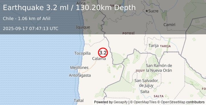 Earthquake ANTOFAGASTA, CHILE (3.2 ml) (2025-09-17 07:47:13 UTC)