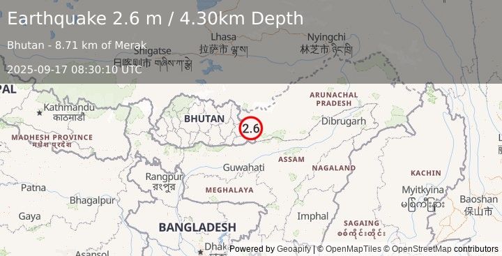 Earthquake BHUTAN (2.6 m) (2025-09-17 08:30:11 UTC)