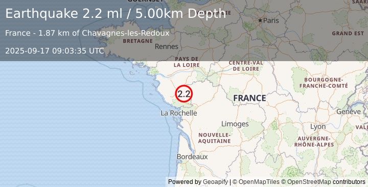 Earthquake FRANCE (2.2 ml) (2025-09-17 09:03:35 UTC)
