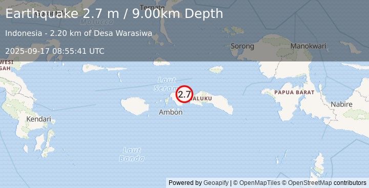 Earthquake CERAM SEA, INDONESIA (2.7 m) (2025-09-17 08:55:41 UTC)