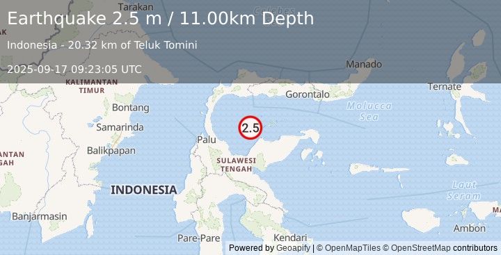 Earthquake SULAWESI, INDONESIA (2.5 m) (2025-09-17 09:23:05 UTC)