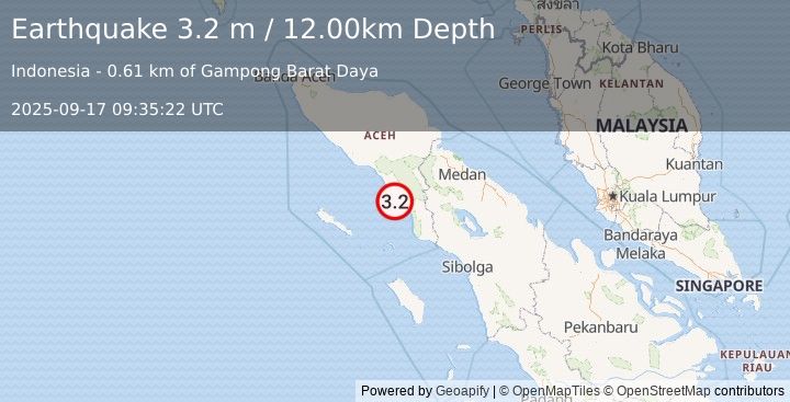 Earthquake NORTHERN SUMATRA, INDONESIA (3.2 m) (2025-09-17 09:35:22 UTC)