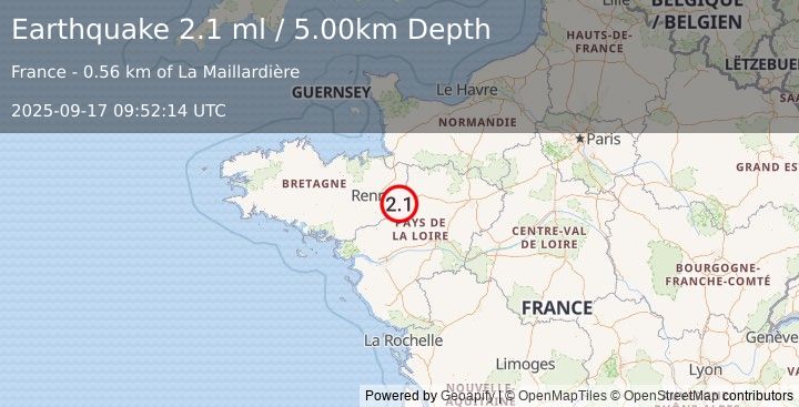 Earthquake FRANCE (2.1 ml) (2025-09-17 09:52:14 UTC)