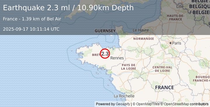 Earthquake FRANCE (2.3 ml) (2025-09-17 10:11:14 UTC)