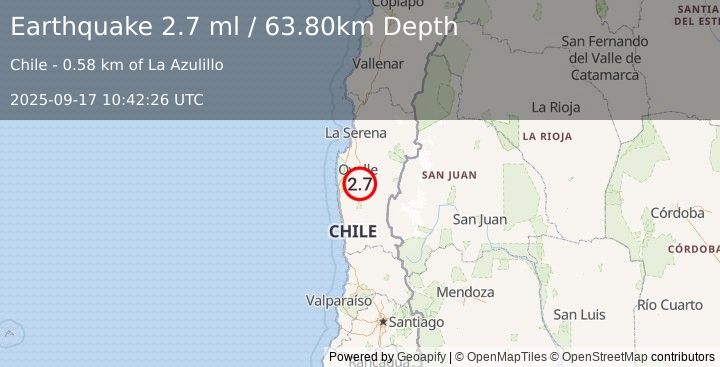 Earthquake COQUIMBO, CHILE (2.7 ml) (2025-09-17 10:42:26 UTC)