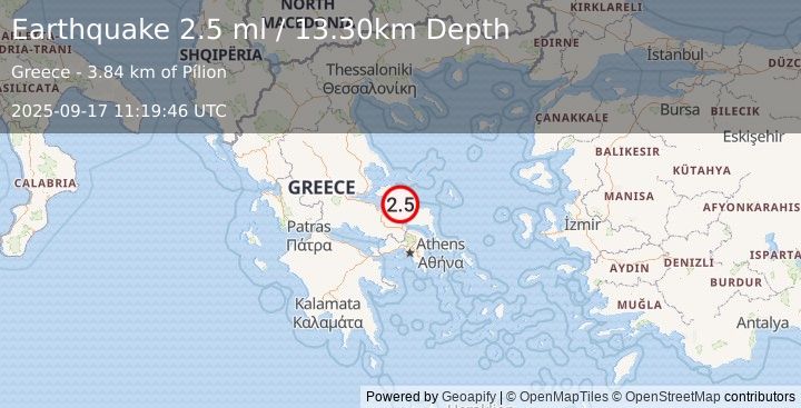 Earthquake GREECE (2.5 ml) (2025-09-17 11:19:46 UTC)