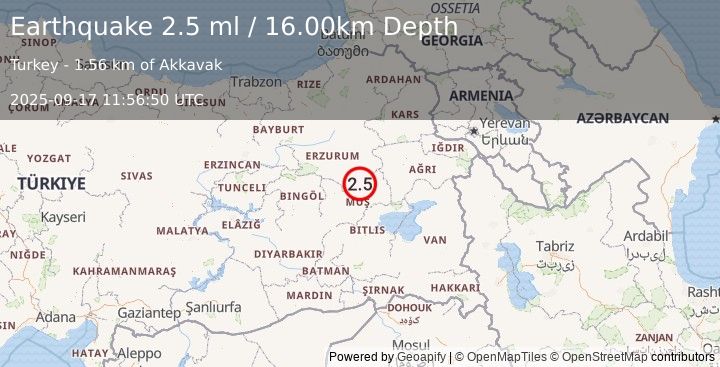 Earthquake EASTERN TURKEY (2.5 ml) (2025-09-17 11:56:50 UTC)