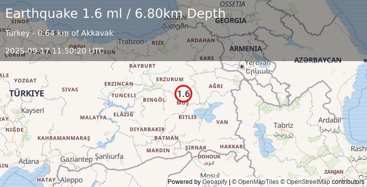 Earthquake EASTERN TURKEY (1.6 ml) (2025-09-17 11:50:20 UTC)