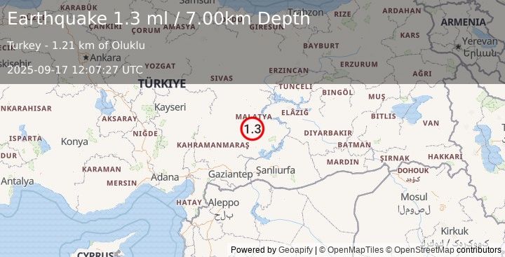 Earthquake EASTERN TURKEY (1.3 ml) (2025-09-17 12:07:27 UTC)