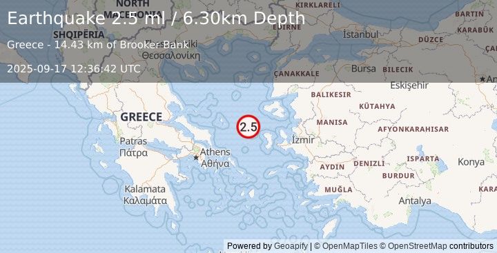 Earthquake AEGEAN SEA (2.5 ml) (2025-09-17 12:36:42 UTC)