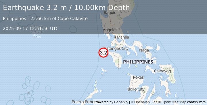 Earthquake MINDORO, PHILIPPINES (3.2 m) (2025-09-17 12:51:56 UTC)