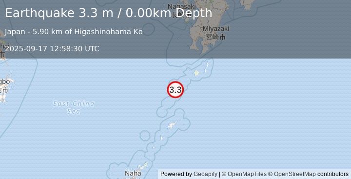 Earthquake RYUKYU ISLANDS, JAPAN (3.3 m) (2025-09-17 12:58:30 UTC)