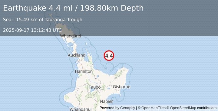 Earthquake OFF E. COAST OF N. ISLAND, N.Z. (4.4 ml) (2025-09-17 13:12:43 UTC)
