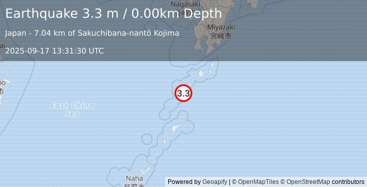 Earthquake RYUKYU ISLANDS, JAPAN (3.3 m) (2025-09-17 13:31:30 UTC)