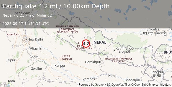 Earthquake NEPAL (4.2 ml) (2025-09-17 14:40:34 UTC)