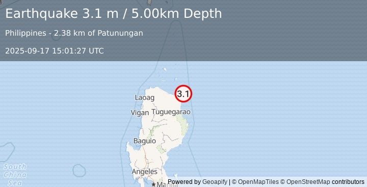 Earthquake LUZON, PHILIPPINES (3.1 m) (2025-09-17 15:01:27 UTC)