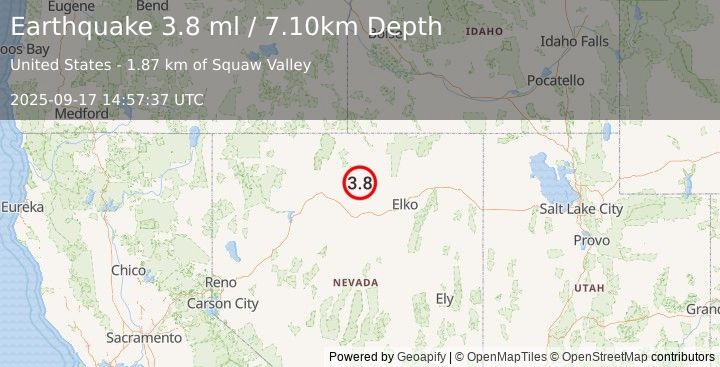Earthquake NEVADA (3.8 ml) (2025-09-17 14:57:37 UTC)