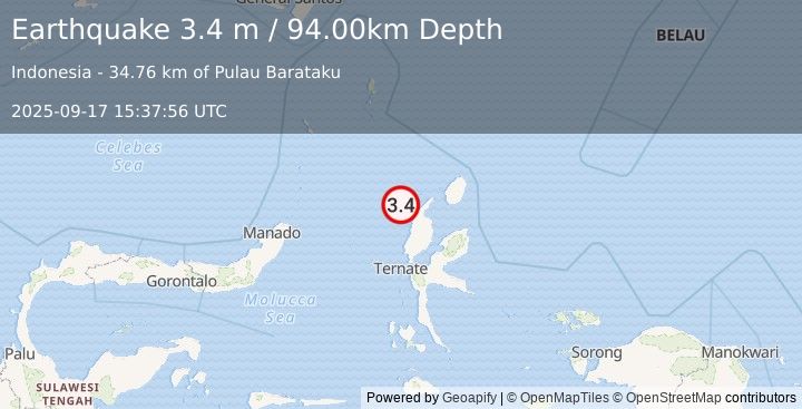 Earthquake MOLUCCA SEA (3.4 m) (2025-09-17 15:37:56 UTC)