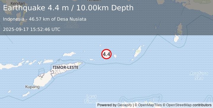 Earthquake KEPULAUAN BABAR, INDONESIA (4.4 m) (2025-09-17 15:52:46 UTC)