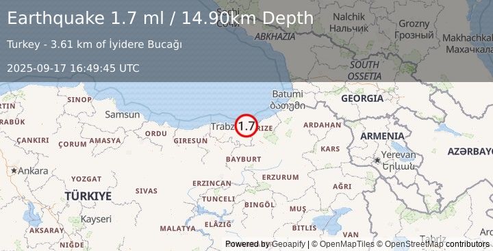 Earthquake EASTERN TURKEY (1.7 ml) (2025-09-17 16:49:45 UTC)
