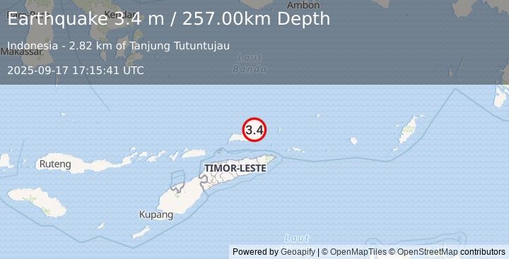 Earthquake KEPULAUAN BARAT DAYA, INDONESIA (3.4 m) (2025-09-17 17:15:41 UTC)