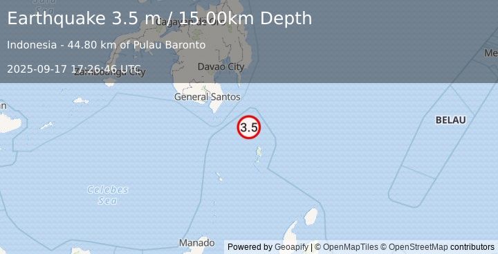 Earthquake MINDANAO, PHILIPPINES (3.5 m) (2025-09-17 17:26:46 UTC)