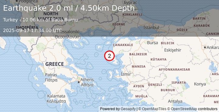 Earthquake AEGEAN SEA (2.0 ml) (2025-09-17 17:34:00 UTC)