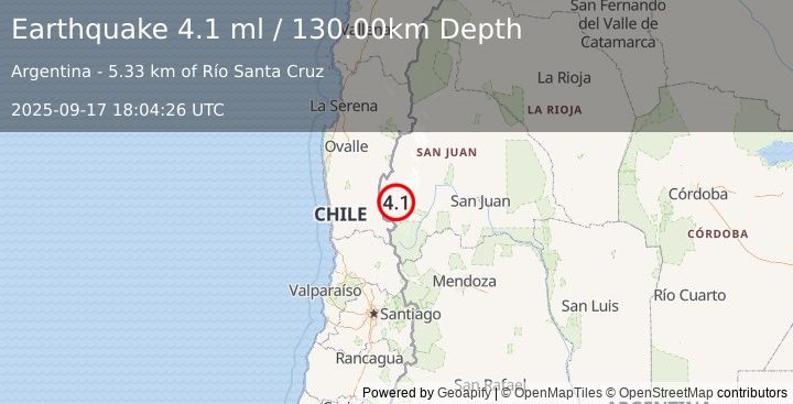 Earthquake SAN JUAN, ARGENTINA (4.3 ml) (2025-09-17 18:04:28 UTC)