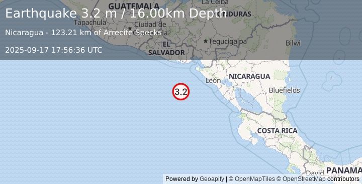 Earthquake OFF COAST OF CENTRAL AMERICA (3.2 m) (2025-09-17 17:56:36 UTC)