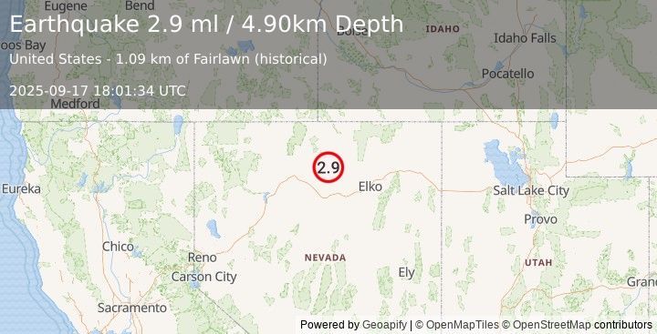 Earthquake NEVADA (2.9 ml) (2025-09-17 18:01:34 UTC)