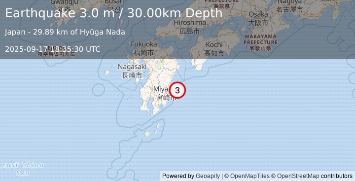 Earthquake KYUSHU, JAPAN (3.0 m) (2025-09-17 18:35:30 UTC)